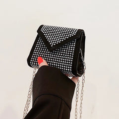 Women PU Leather Crossbody Bag Glitter Chain Shoulder Bag
