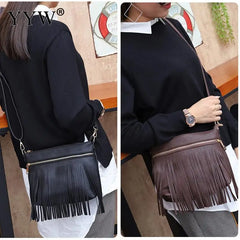 Women PU Leather Crossbody Bag with Tassel Daily Pouch