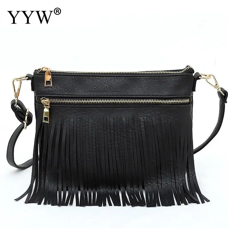 Women PU Leather Crossbody Bag with Tassel Daily Pouch