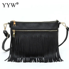 Women PU Leather Crossbody Bag with Tassel Daily Pouch