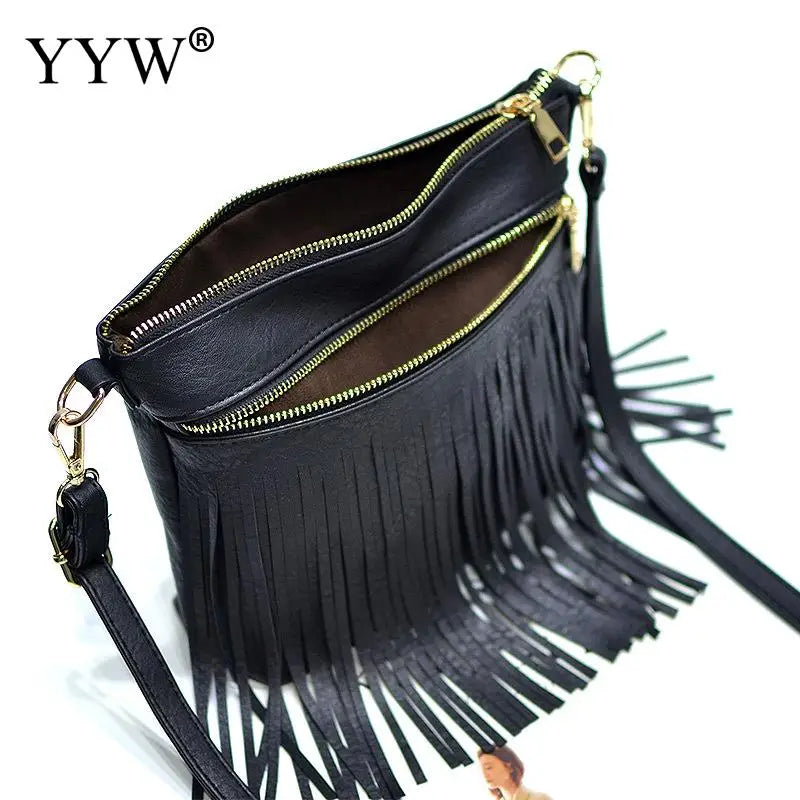 Women PU Leather Crossbody Bag with Tassel Daily Pouch