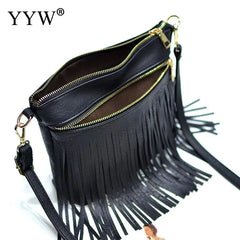 Women PU Leather Crossbody Bag with Tassel Daily Pouch