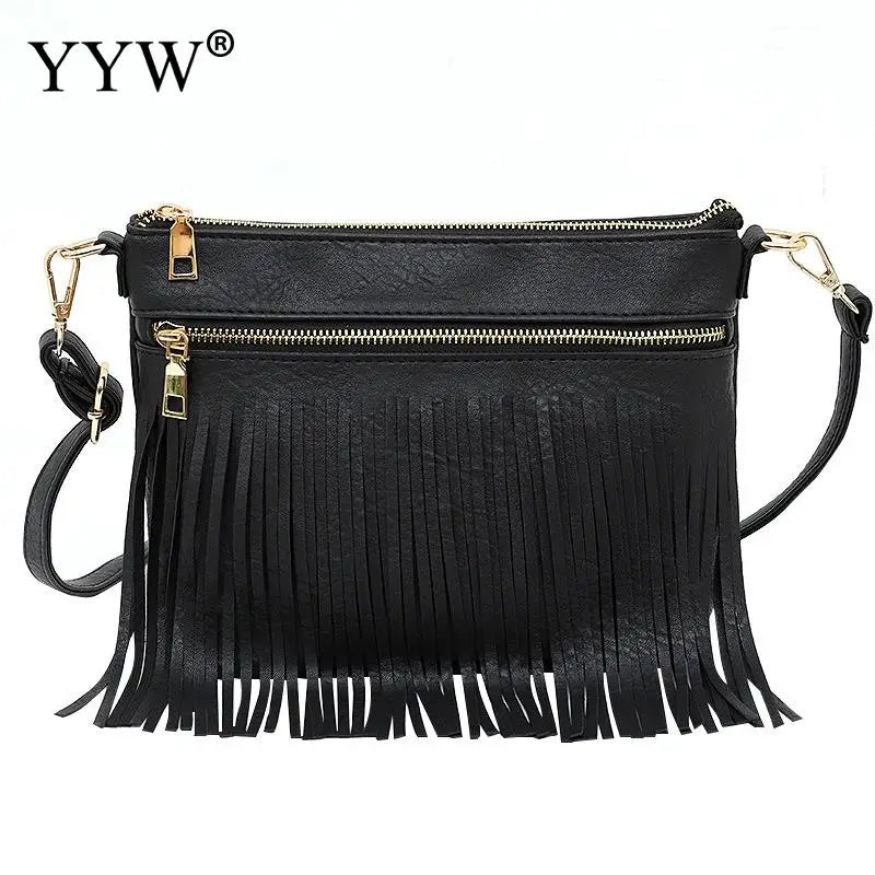 Women PU Leather Crossbody Bag with Tassel Daily Pouch