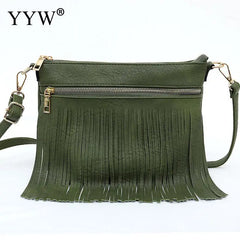 Women PU Leather Crossbody Bag with Tassel Daily Pouch