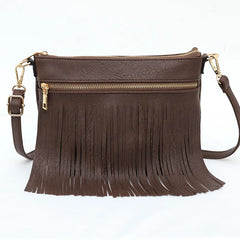 Women PU Leather Crossbody Bag with Tassel Daily Pouch