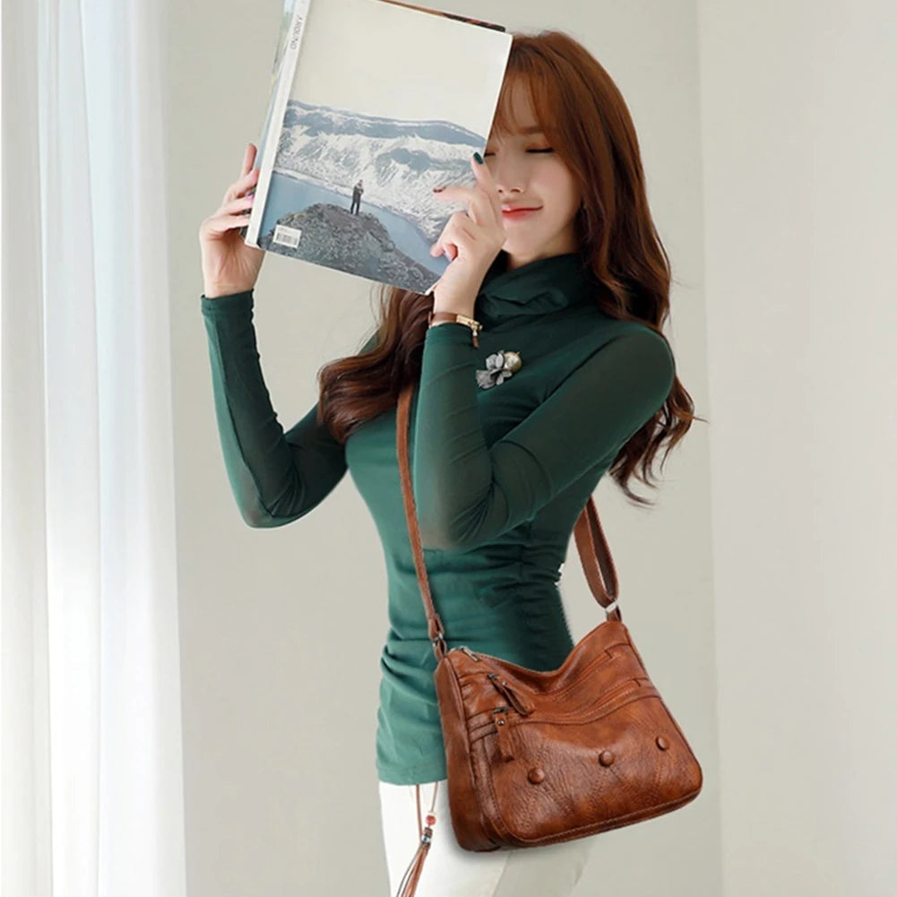 Women PU Leather Crossbody Tote Bag Female Zipper Handbag