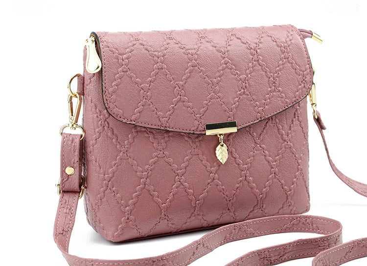 Women PU Leather Flap Handbag Small Leaf Pendant Shoulder Bag Crossbody