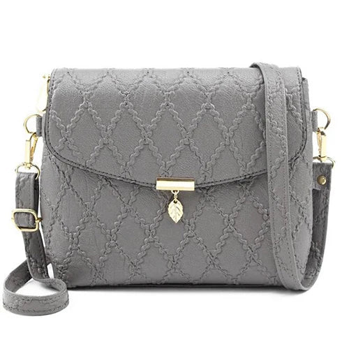 Women PU Leather Flap Handbag Small Leaf Pendant Shoulder Bag Crossbody