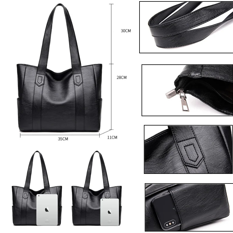 Retro PU Leather Tote Bag with Double Shoulder Strap