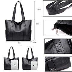 Retro PU Leather Tote Bag with Double Shoulder Strap