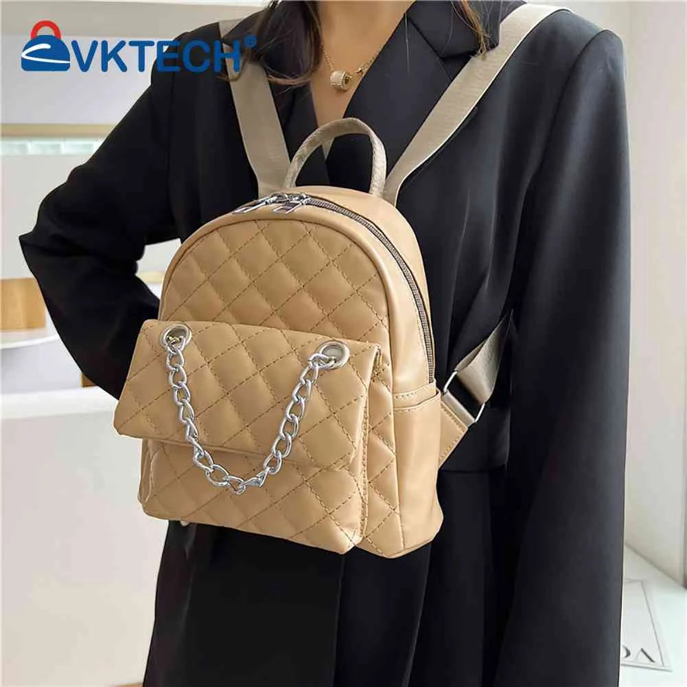 Women PU Leather Shoulder Backpack Rhombus Preppy School Travel Mochilas