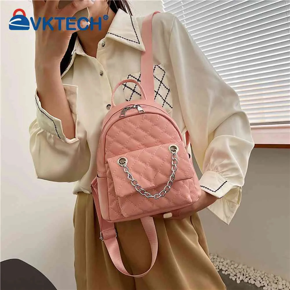 Women PU Leather Shoulder Backpack Rhombus Preppy School Travel Mochilas