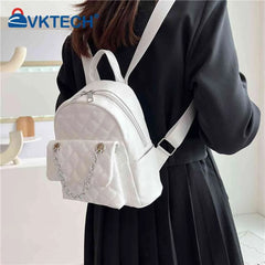 Women PU Leather Shoulder Backpack Rhombus Preppy School Travel Mochilas