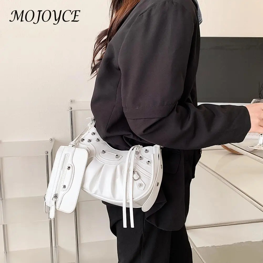 Women PU Leather Shoulder Bag Rivet Carry Bags Crossbody Bag