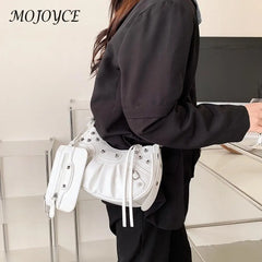 Women PU Leather Shoulder Bag Rivet Carry Bags Crossbody Bag