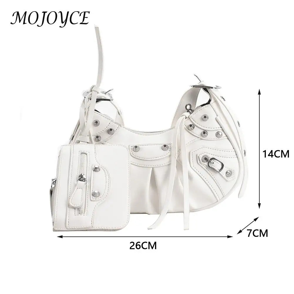 Women PU Leather Shoulder Bag Rivet Carry Bags Crossbody Bag