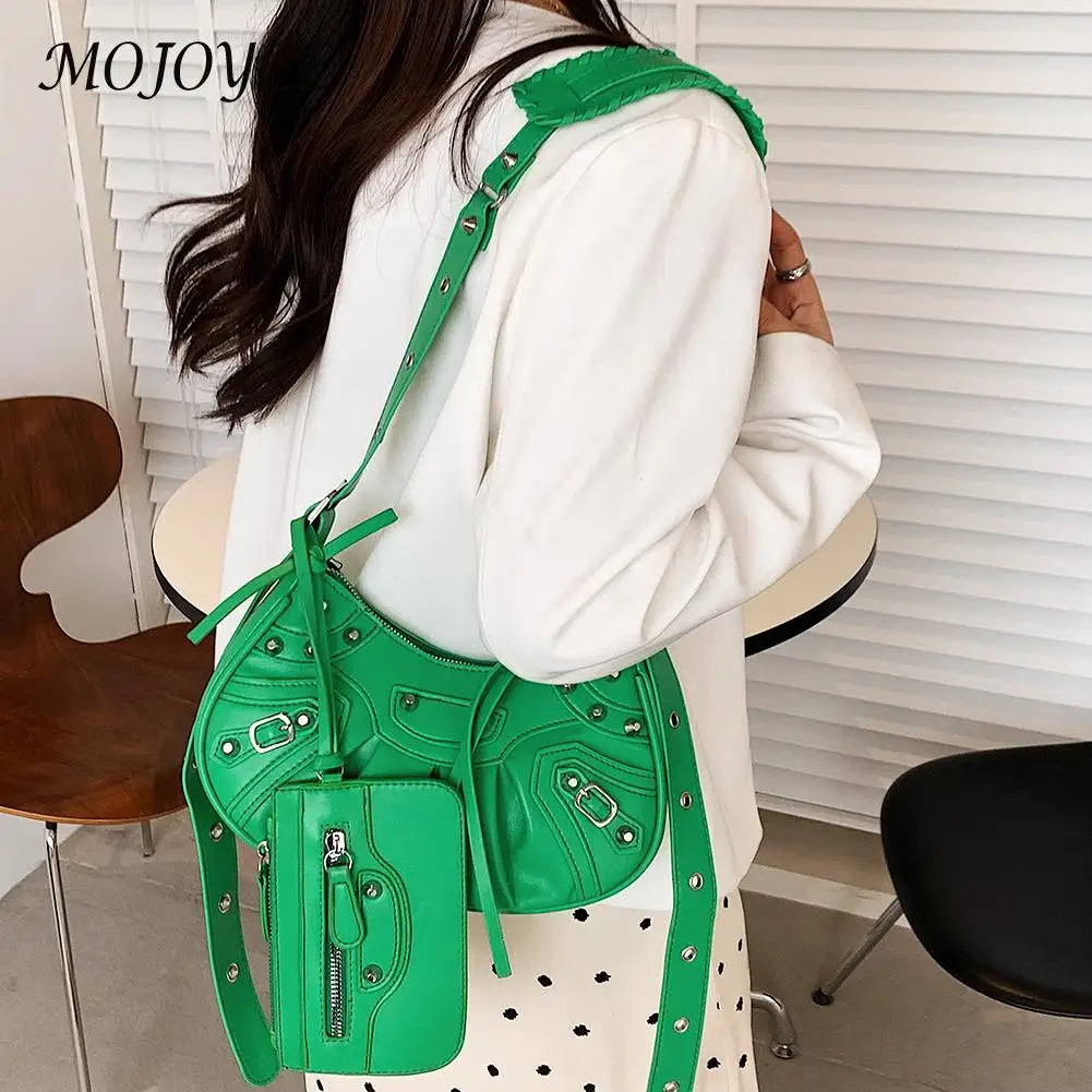 Women PU Leather Shoulder Bag Rivet Carry Bags Crossbody Bag