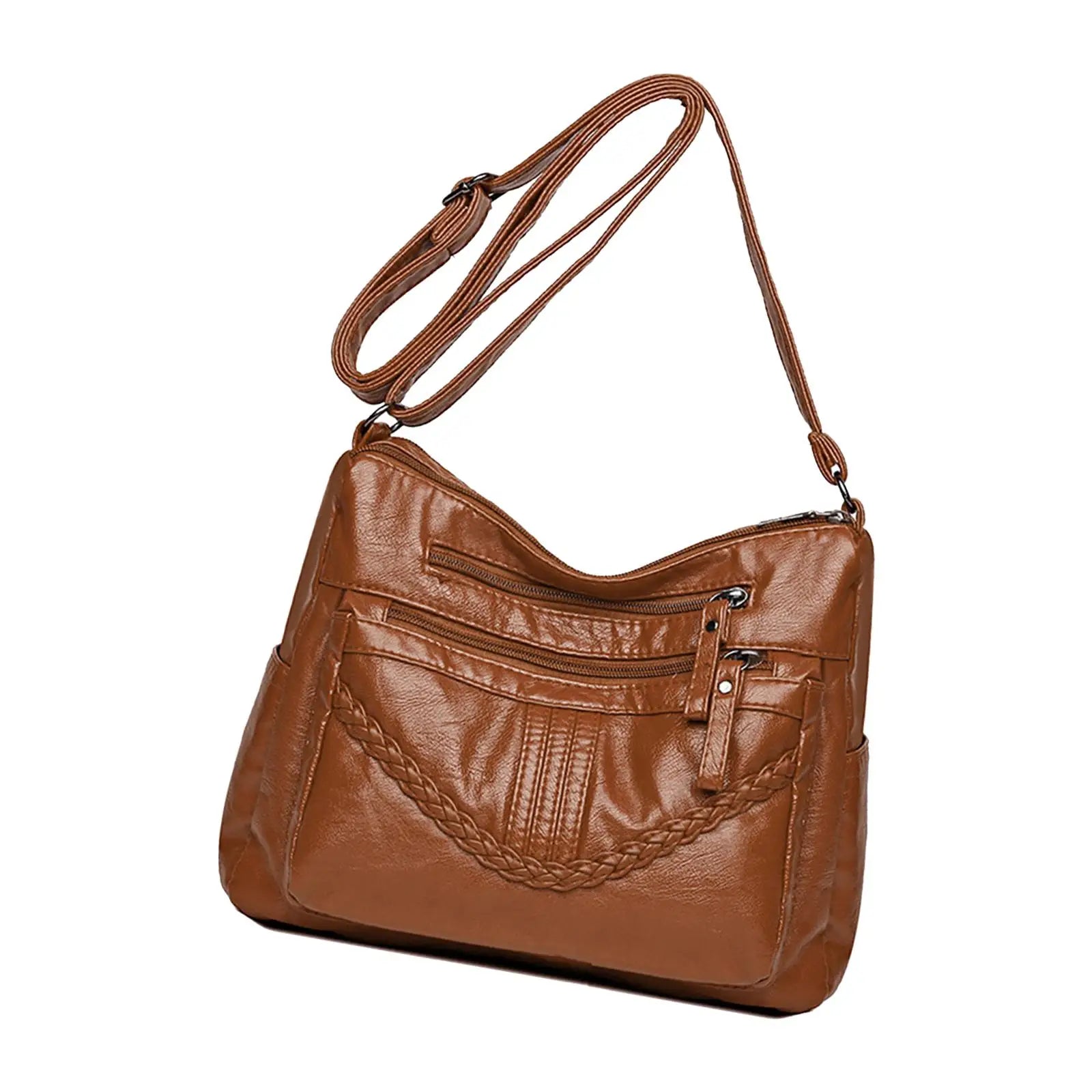 PU Leather Shoulder Bag Large Capacity Adjustable Strap Satchel Shopping Bag