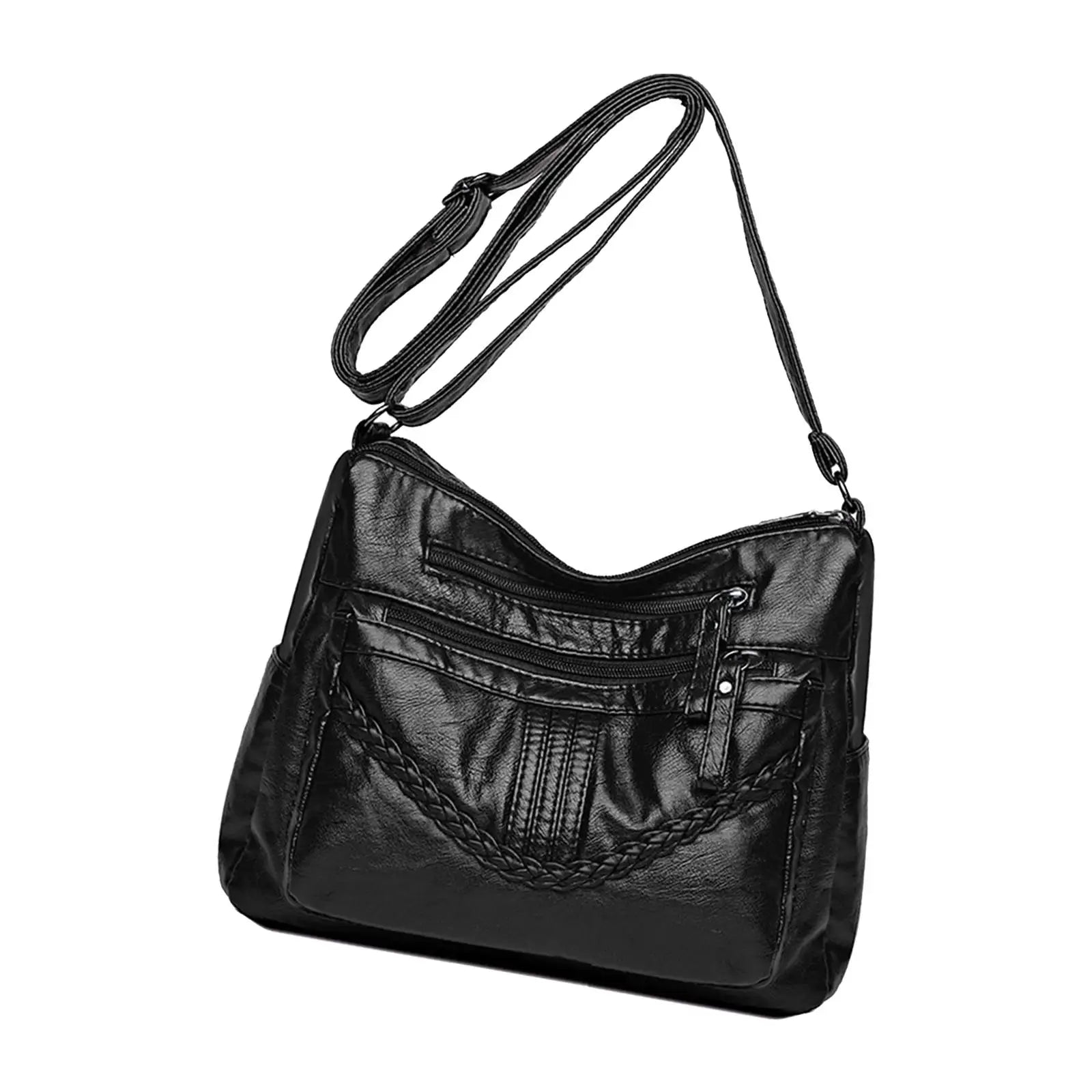PU Leather Shoulder Bag Large Capacity Adjustable Strap Satchel Shopping Bag