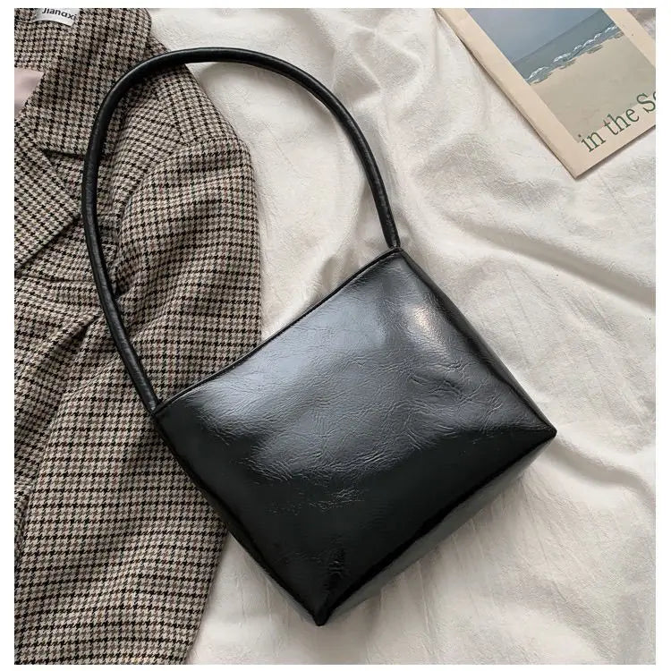 Women PU Leather Shoulder Bags Large Capacity Bucket Bag Vintage Handbags