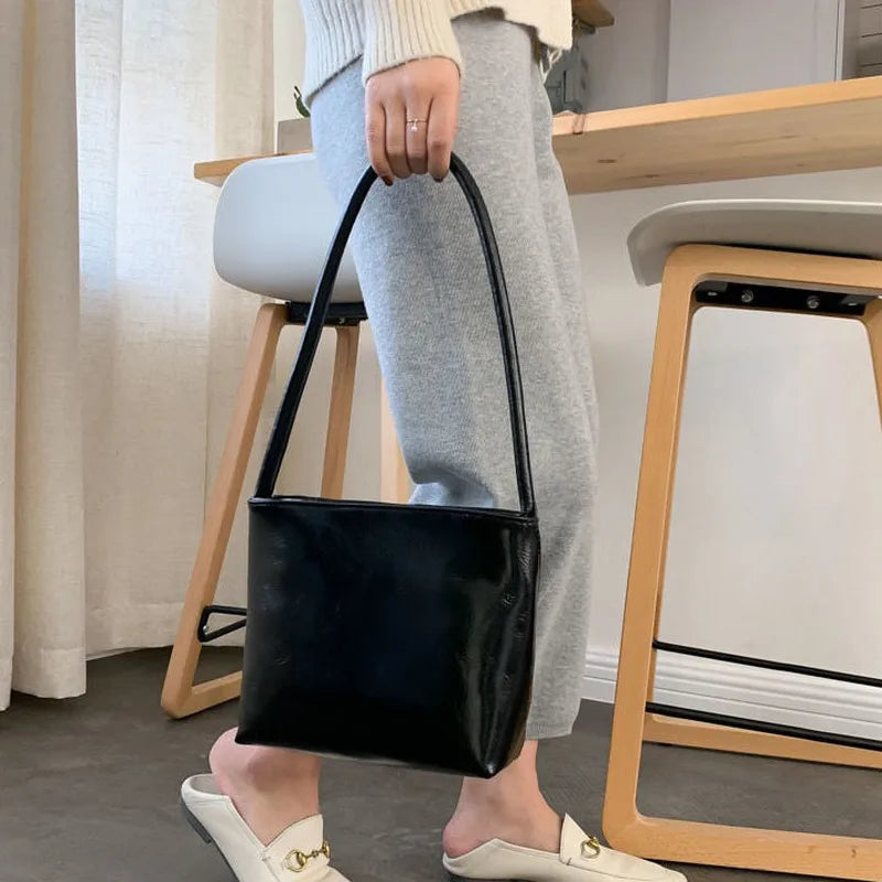 Women PU Leather Shoulder Bags Large Capacity Bucket Bag Vintage Handbags