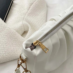 Soft Ruched PU Leather Shoulder Bag Large Capacity Zipper Cross-body