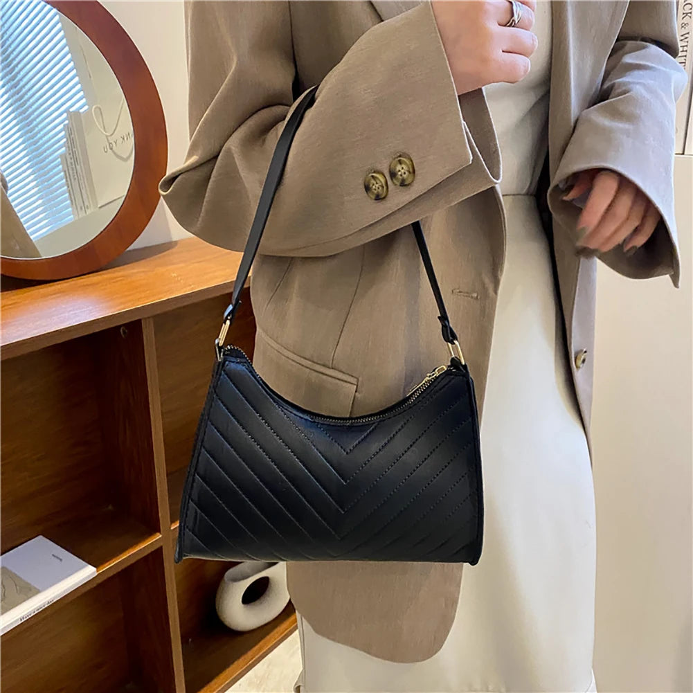 Women PU Leather Shoulder Bags Solid Small Zipper Clutch Bag