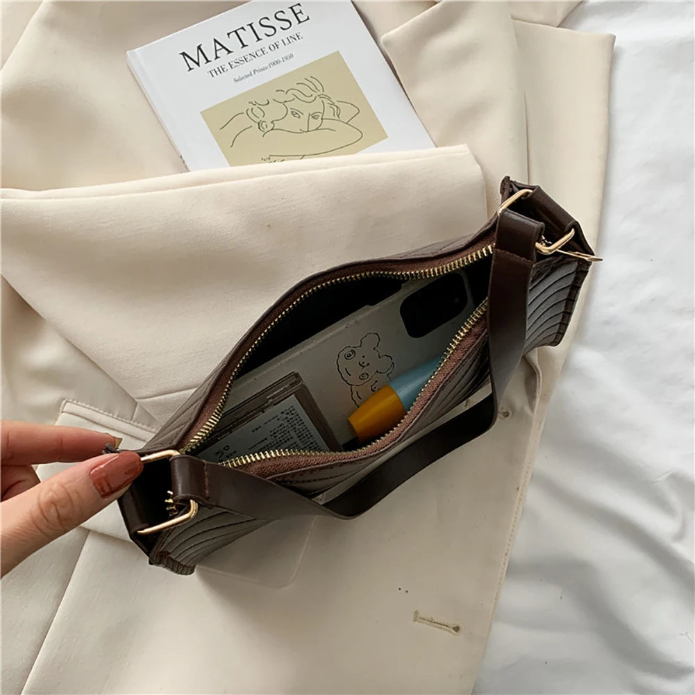 Women PU Leather Shoulder Bags Solid Small Zipper Clutch Bag