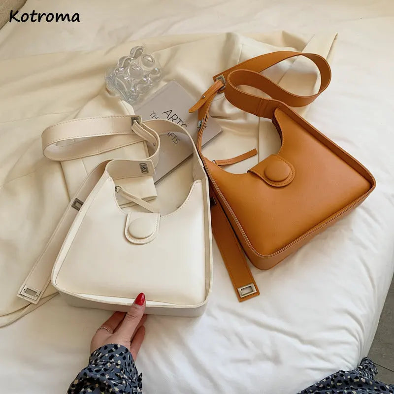 PU Leather Shoulder Bags Underarm Ladies Handbags Big Capacity Bucket Bag