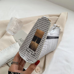 Women PU Leather Shoulder French Bags - Newspaper Print
