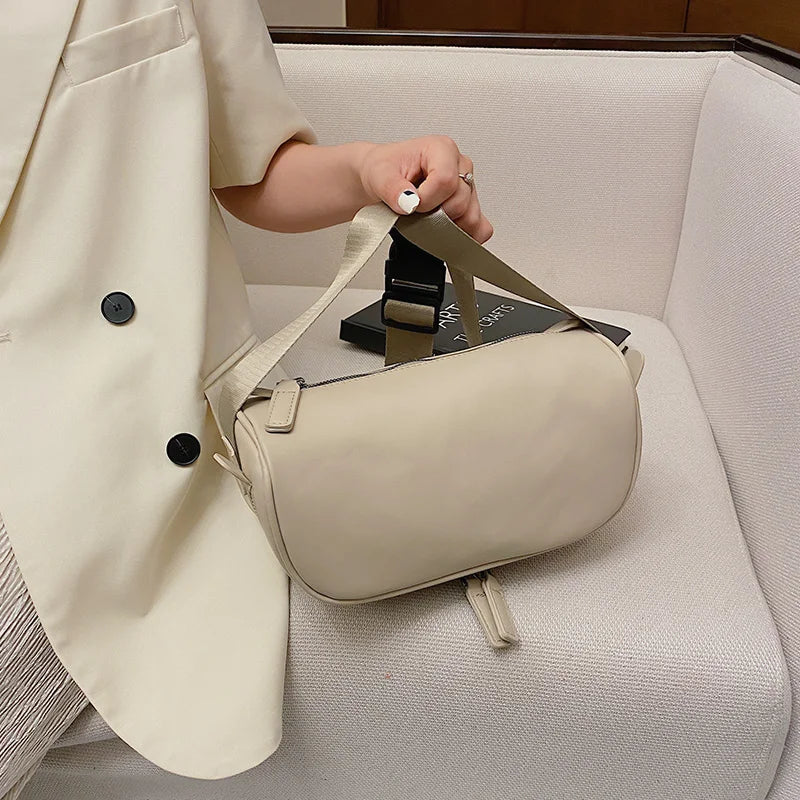 Women PU Leather Shoulder Handbags Casual Female Wide Straps Travel Money Purses