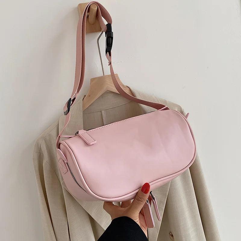 Women PU Leather Shoulder Handbags Casual Female Wide Straps Travel Money Purses
