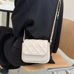 Women PU Leather Small Flap Crossbody Bag Beige Chain Messenger Purse
