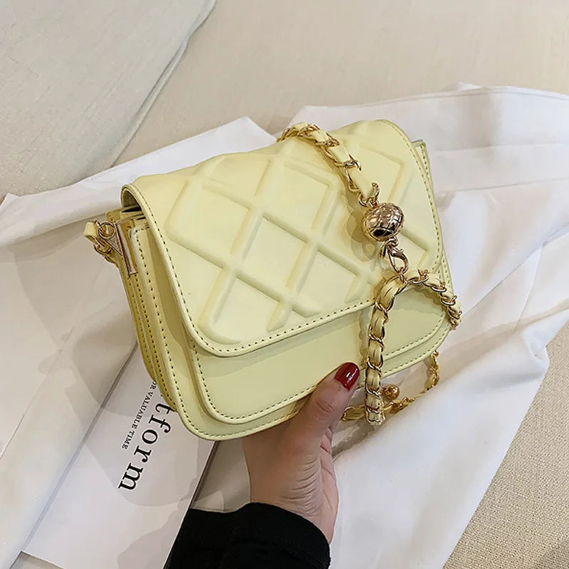 Women PU Leather Small Flap Crossbody Bag Beige Chain Messenger Purse