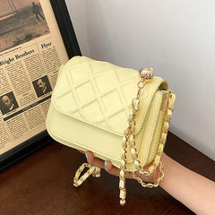 Women PU Leather Small Flap Crossbody Bag Beige Chain Messenger Purse