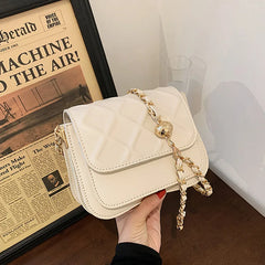 Women PU Leather Small Flap Crossbody Bag Beige Chain Messenger Purse