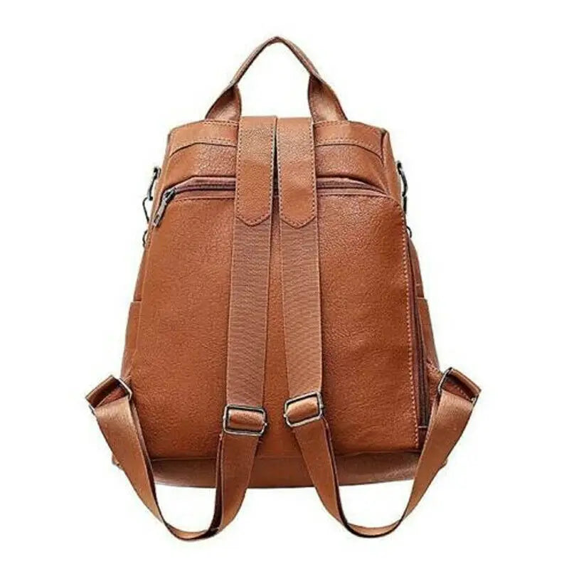 Women PU-Leather Small Travel Backpack School Girls Bags Knapsack Student Brown