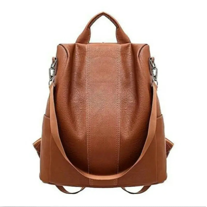 Women PU-Leather Small Travel Backpack School Girls Bags Knapsack Student Brown