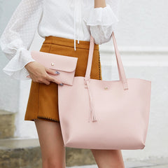 Women PU Leather Shoulder Shopping Bag Large Capacity Tote Handbags 2pcs Bags