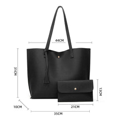 Women PU Leather Shoulder Shopping Bag Large Capacity Tote Handbags 2pcs Bags