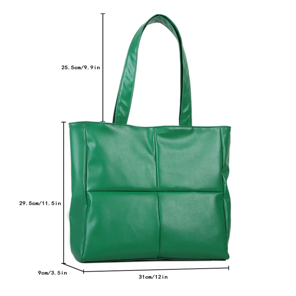 Women PU Leather Quilted Shoulder Bag Handbag Lady Lattice Tote Bags