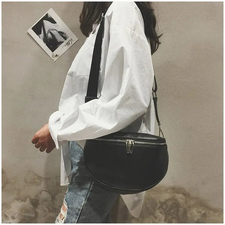 Women PU Leather Waist Bag Casual Belt Shoulder Zipper Pack