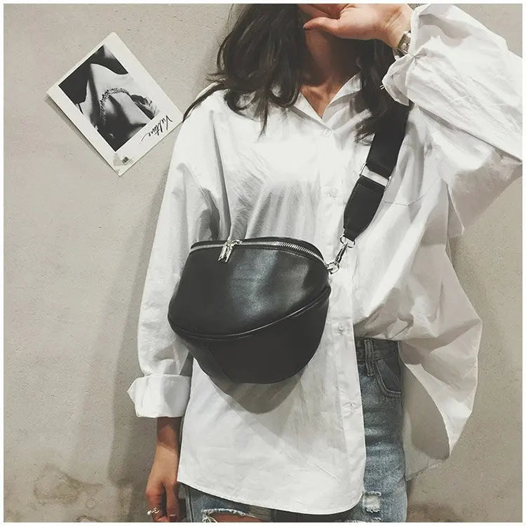 Women PU Leather Waist Bag Casual Belt Shoulder Zipper Pack