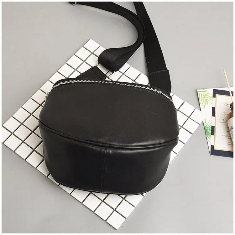 Women PU Leather Waist Bag Casual Belt Shoulder Zipper Pack