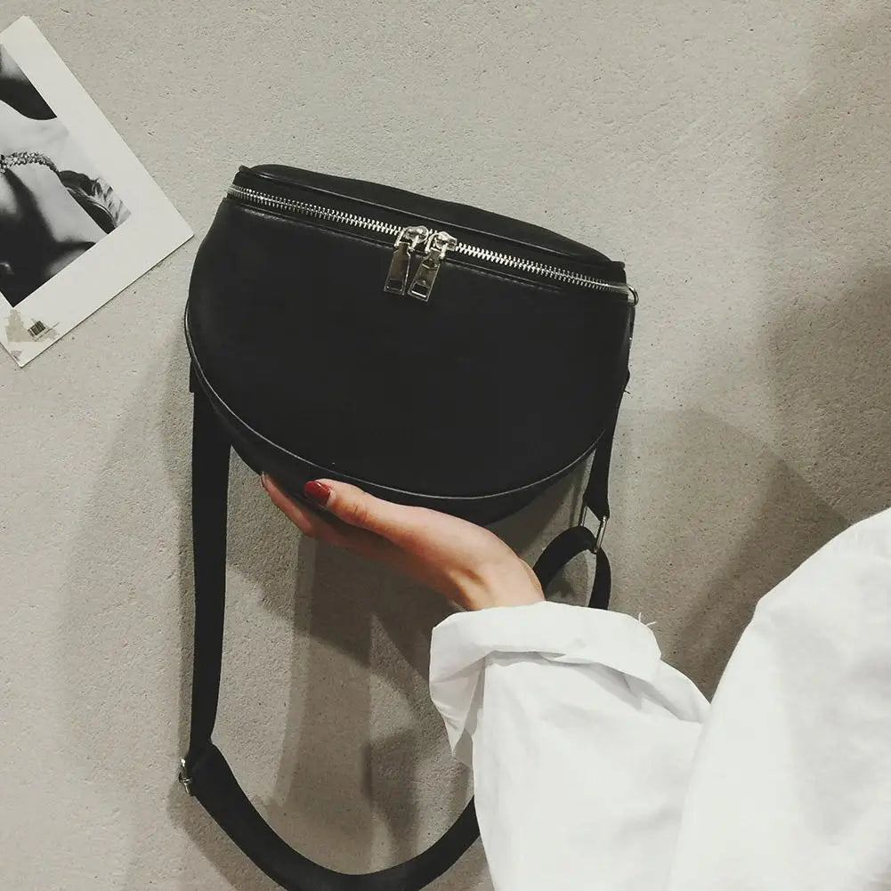 Women PU Leather Waist Bag Casual Belt Shoulder Zipper Bag