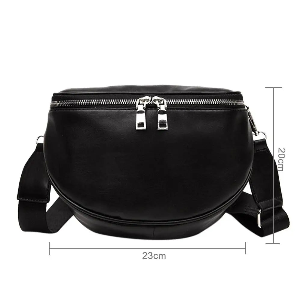 Women PU Leather Waist Bag Casual Belt Shoulder Zipper Bag