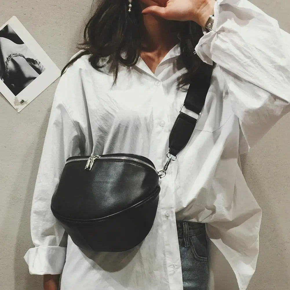 Women PU Leather Waist Bag Casual Belt Shoulder Zipper Bag