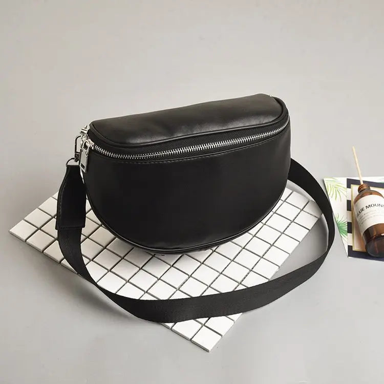 Women PU Leather Waist Bag Casual Belt Shoulder Zipper Pack