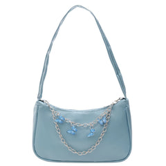 Women PU Underarm Handbags Zipper Closure Butterfly Pendant Chain