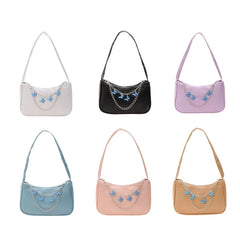 Women PU Underarm Handbags Zipper Closure Butterfly Pendant Chain
